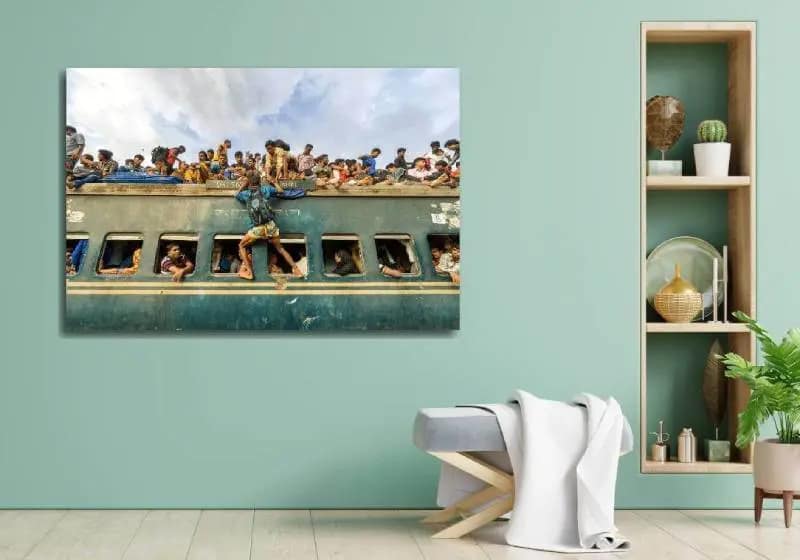 Fotokunst-spiderman-van-sohel-parvez-haque Wanddecoratie op canvas van volle trein in India aan de muur in woonkamer