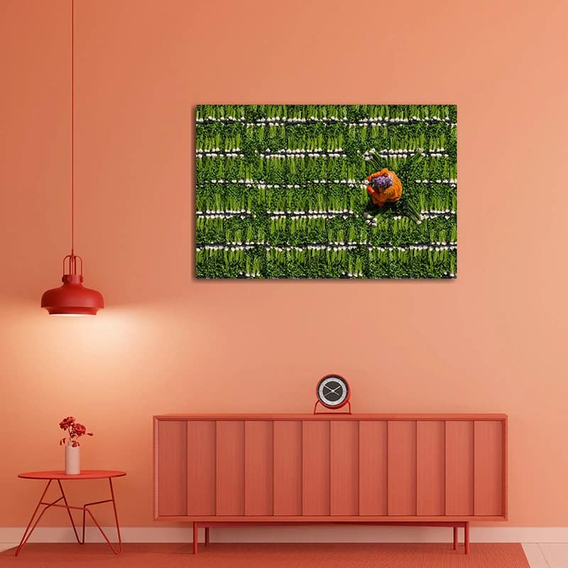 Oranje interieur met fotokunst 'Kereviz' Minimalistisch interieur met fotokunst 'Kereviz'